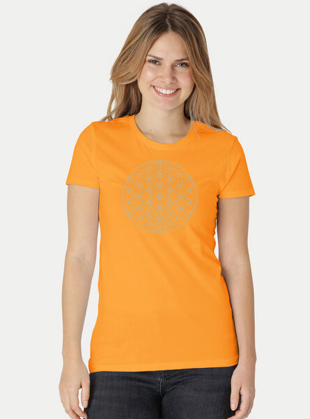 Peaces.bio - handbedruckte Biomode Bio-Damen-T-Shirt Die Blume des Lebens von Peaces.bio - handbedruckte Biomode