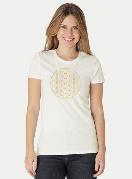 Peaces.bio - handbedruckte Biomode Bio-Damen-T-Shirt Die Blume des Lebens von Peaces.bio - handbedruckte Biomode