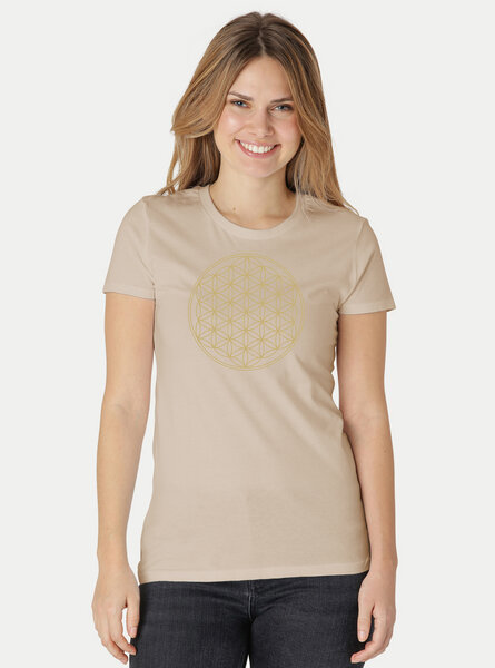 Peaces.bio - handbedruckte Biomode Bio-Damen-T-Shirt Die Blume des Lebens von Peaces.bio - handbedruckte Biomode