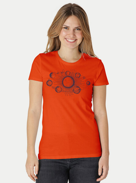 Peaces.bio - handbedruckte Biomode Bio-Damen-T-Shirt "Sonnensystem" von Peaces.bio - handbedruckte Biomode