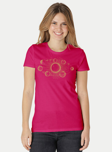 Peaces.bio - handbedruckte Biomode Bio-Damen-T-Shirt "Sonnensystem" von Peaces.bio - handbedruckte Biomode