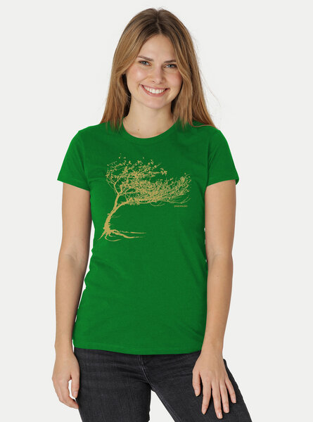 Peaces.bio - handbedruckte Biomode Bio-Damen-T-Shirt "Windy Tree" von Peaces.bio - handbedruckte Biomode