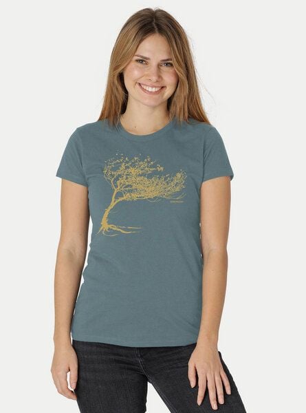 Peaces.bio - handbedruckte Biomode Bio-Damen-T-Shirt "Windy Tree" von Peaces.bio - handbedruckte Biomode