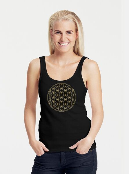 Peaces.bio - handbedruckte Biomode Bio Damen Tank-Top "Die Blume des Lebens" von Peaces.bio - handbedruckte Biomode
