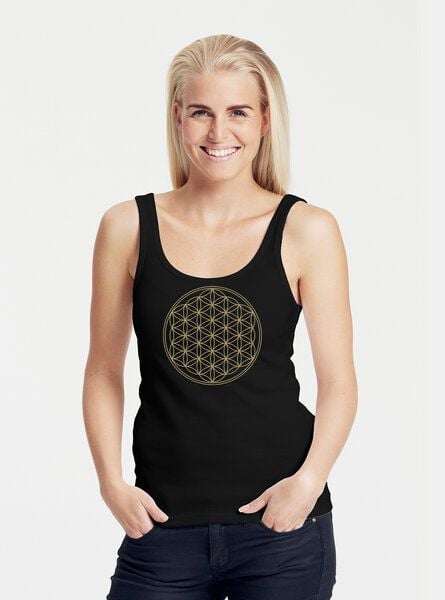 Peaces.bio - handbedruckte Biomode Bio Damen Tank-Top "Die Blume des Lebens" von Peaces.bio - handbedruckte Biomode