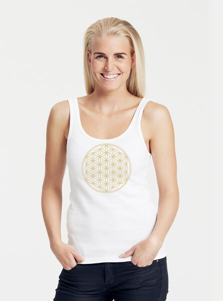 Peaces.bio - handbedruckte Biomode Bio Damen Tank-Top "Die Blume des Lebens" von Peaces.bio - handbedruckte Biomode