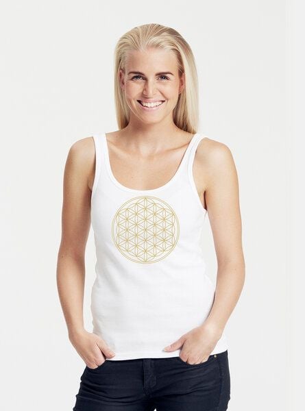 Peaces.bio - handbedruckte Biomode Bio Damen Tank-Top "Die Blume des Lebens" von Peaces.bio - handbedruckte Biomode