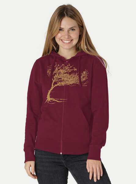 Peaces.bio - handbedruckte Biomode Bio Damen-Zip-Hoodie Windy Tree von Peaces.bio - handbedruckte Biomode