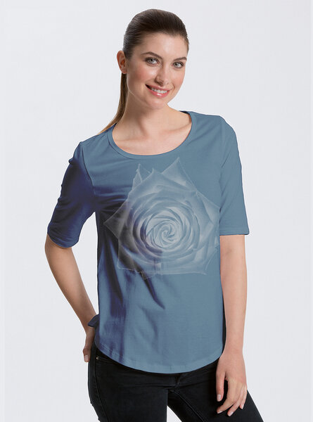 Peaces.bio - handbedruckte Biomode Bio-Halbarm Shirt Rose Damen von Peaces.bio - handbedruckte Biomode