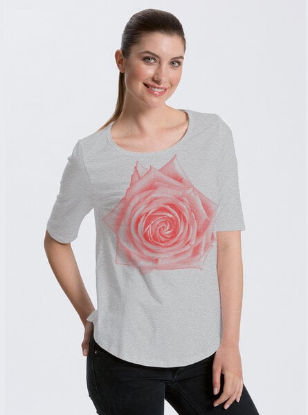 Peaces.bio - handbedruckte Biomode Bio-Halbarm Shirt Rose Damen von Peaces.bio - handbedruckte Biomode