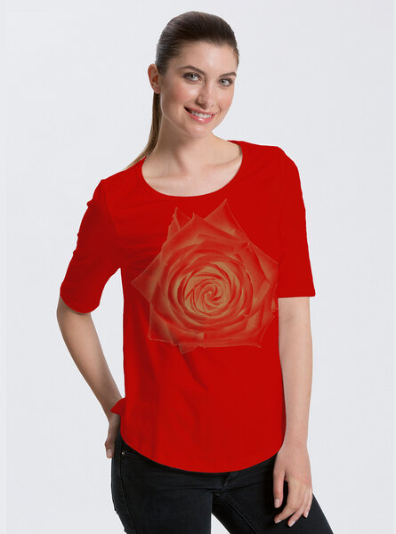 Peaces.bio - handbedruckte Biomode Bio-Halbarm Shirt Rose Damen von Peaces.bio - handbedruckte Biomode