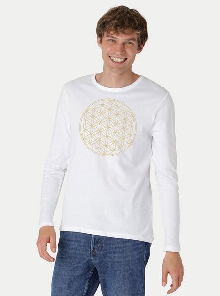 Peaces.bio - handbedruckte Biomode Bio-Herren-Langarmshirt "Die Blume des Lebens" von Peaces.bio - handbedruckte Biomode