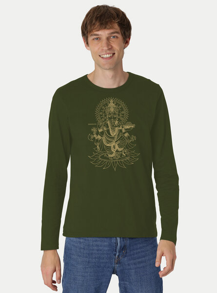 Peaces.bio - handbedruckte Biomode Bio-Herren-Langarmshirt Ganesha von Peaces.bio - handbedruckte Biomode