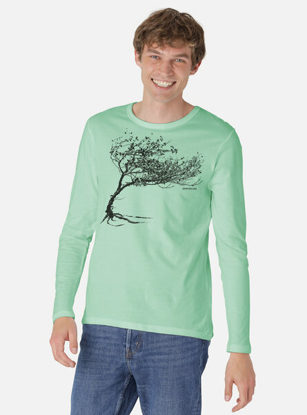 Peaces.bio - handbedruckte Biomode Bio-Herren-Langarmshirt "Windy Tree" von Peaces.bio - handbedruckte Biomode