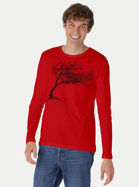 Peaces.bio - handbedruckte Biomode Bio-Herren-Langarmshirt "Windy Tree" von Peaces.bio - handbedruckte Biomode