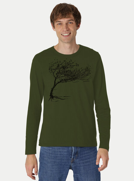 Peaces.bio - handbedruckte Biomode Bio-Herren-Langarmshirt "Windy Tree" von Peaces.bio - handbedruckte Biomode