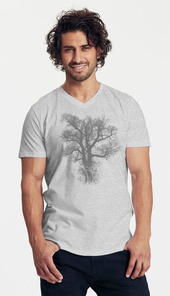 Peaces.bio - handbedruckte Biomode Bio-Herren-T-Shirt V-Neck Chestnut von Peaces.bio - handbedruckte Biomode