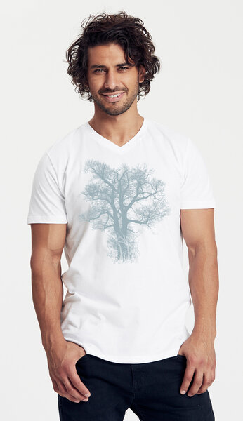 Peaces.bio - handbedruckte Biomode Bio-Herren-T-Shirt V-Neck Chestnut von Peaces.bio - handbedruckte Biomode