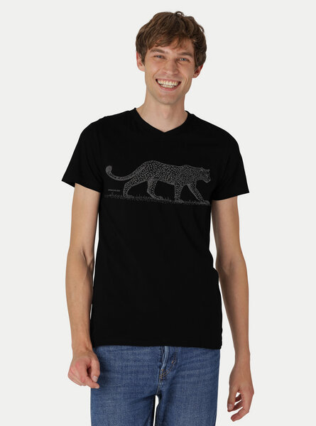 Peaces.bio - handbedruckte Biomode Bio-Herren-T-Shirt V-Neck Leopard von Peaces.bio - handbedruckte Biomode