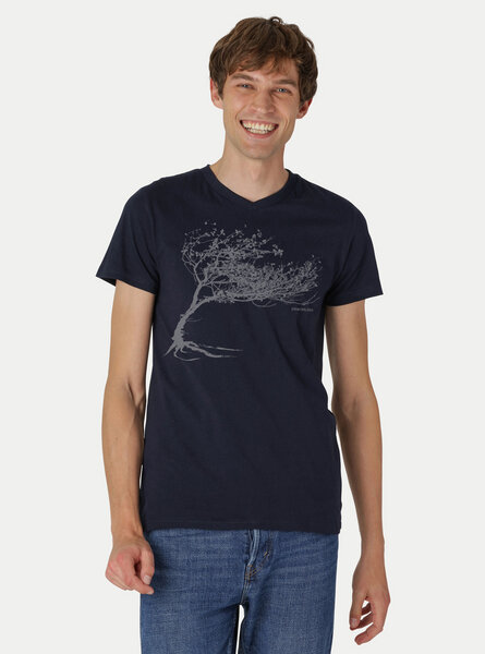 Peaces.bio - handbedruckte Biomode Bio-Herren-T-Shirt V-Neck Windy Tree von Peaces.bio - handbedruckte Biomode