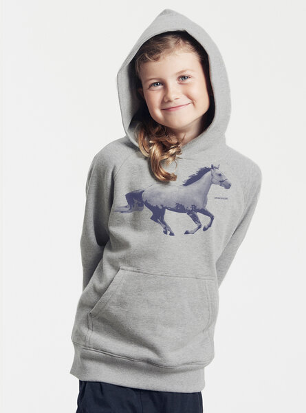 Peaces.bio - handbedruckte Biomode Bio-Kinder-Kapuzen-Sweatshirt "Horsepower" von Peaces.bio - handbedruckte Biomode