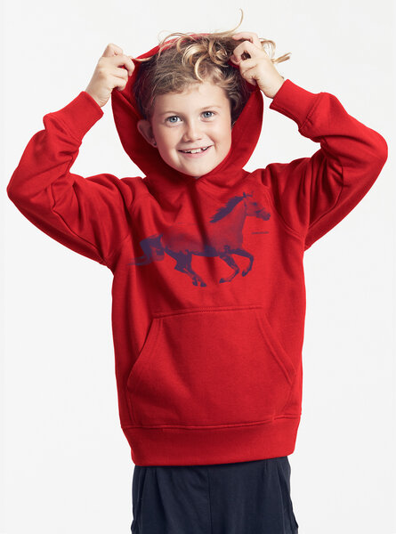 Peaces.bio - handbedruckte Biomode Bio-Kinder-Kapuzen-Sweatshirt "Horsepower" von Peaces.bio - handbedruckte Biomode