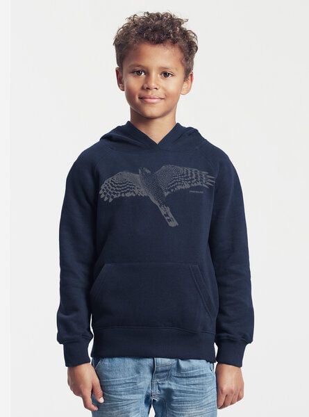 Peaces.bio - handbedruckte Biomode Bio-Kinder-Kapuzen-Sweatshirt "Sperber" von Peaces.bio - handbedruckte Biomode