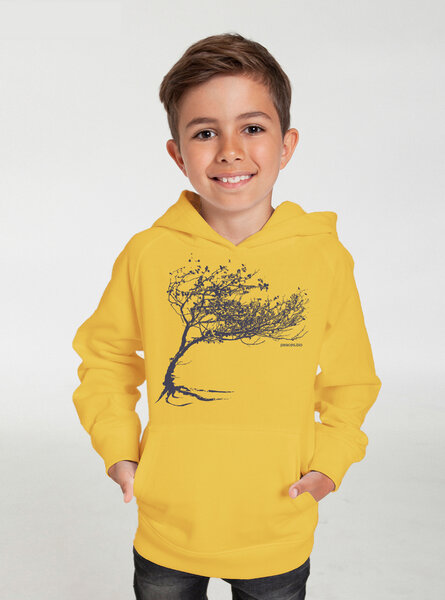 Peaces.bio - handbedruckte Biomode Bio-Kinder-Kapuzen-Sweatshirt "Windy Tree" von Peaces.bio - handbedruckte Biomode