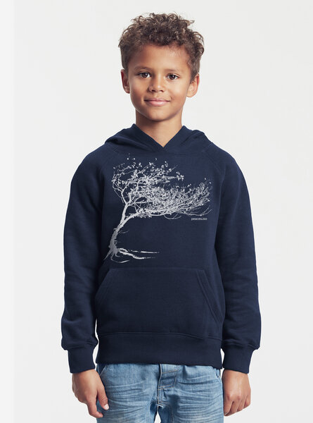 Peaces.bio - handbedruckte Biomode Bio-Kinder-Kapuzen-Sweatshirt "Windy Tree" von Peaces.bio - handbedruckte Biomode