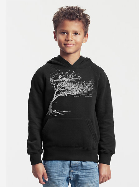 Peaces.bio - handbedruckte Biomode Bio-Kinder-Kapuzen-Sweatshirt "Windy Tree" von Peaces.bio - handbedruckte Biomode