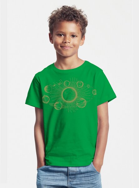 Peaces.bio - handbedruckte Biomode Bio-Kinder T-Shirt Sonnensystem von Peaces.bio - handbedruckte Biomode
