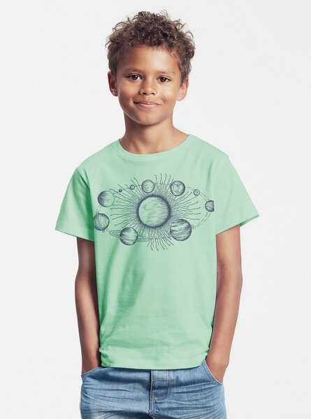 Peaces.bio - handbedruckte Biomode Bio-Kinder T-Shirt Sonnensystem von Peaces.bio - handbedruckte Biomode