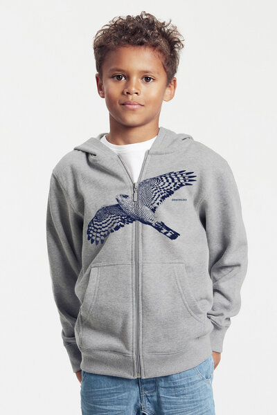 Peaces.bio - handbedruckte Biomode Bio-Kinder-Zip-Hoodie "Sperber" von Peaces.bio - handbedruckte Biomode