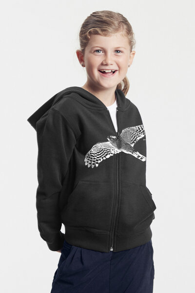 Peaces.bio - handbedruckte Biomode Bio-Kinder-Zip-Hoodie "Sperber" von Peaces.bio - handbedruckte Biomode