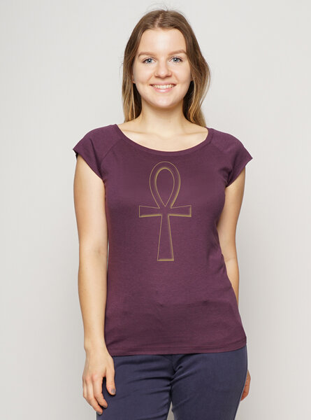 Peaces.bio - handbedruckte Biomode Damen Bambusshirt Ankh von Peaces.bio - handbedruckte Biomode