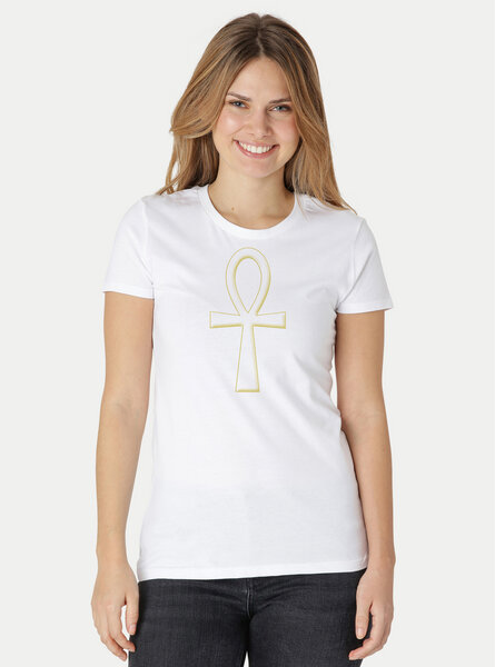 Peaces.bio - handbedruckte Biomode Damen Fit T-Shirt Ankh von Peaces.bio - handbedruckte Biomode