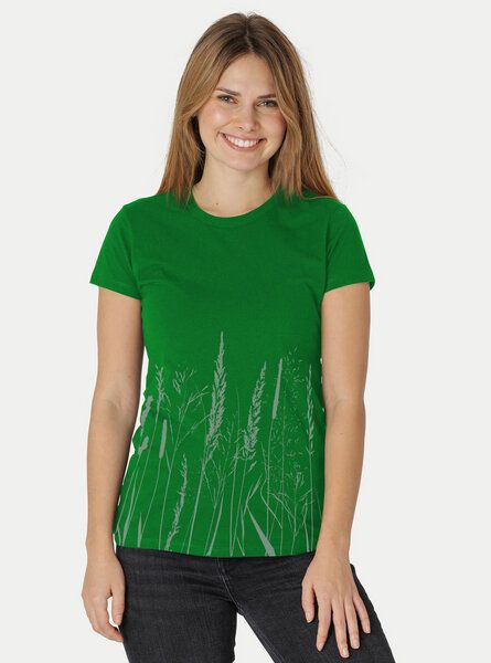 Peaces.bio - handbedruckte Biomode Damen Fit T-Shirt Gräservielfalt von Peaces.bio - handbedruckte Biomode