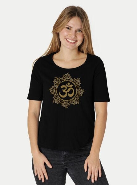 Peaces.bio - handbedruckte Biomode Damen Halbarm-Shirt Classic Om von Peaces.bio - handbedruckte Biomode
