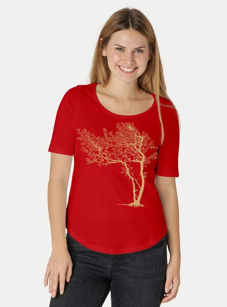 Peaces.bio - handbedruckte Biomode Damen Halbarm-Shirt Fancy Tree von Peaces.bio - handbedruckte Biomode