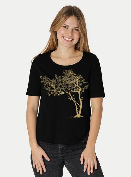 Peaces.bio - handbedruckte Biomode Damen Halbarm-Shirt Fancy Tree von Peaces.bio - handbedruckte Biomode