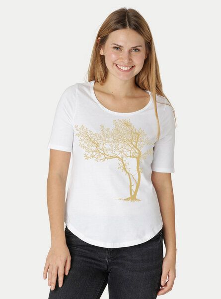 Peaces.bio - handbedruckte Biomode Damen Halbarm-Shirt Fancy Tree von Peaces.bio - handbedruckte Biomode