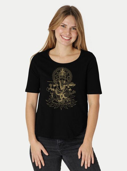 Peaces.bio - handbedruckte Biomode Damen Halbarm-Shirt Ganesha von Peaces.bio - handbedruckte Biomode