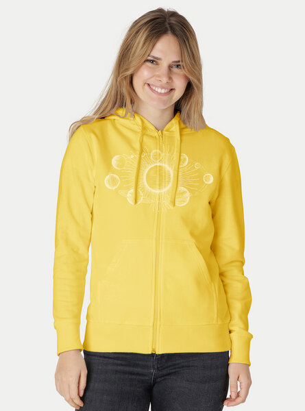 Peaces.bio - handbedruckte Biomode Damen Zip-Hoodie Sonnensystem von Peaces.bio - handbedruckte Biomode