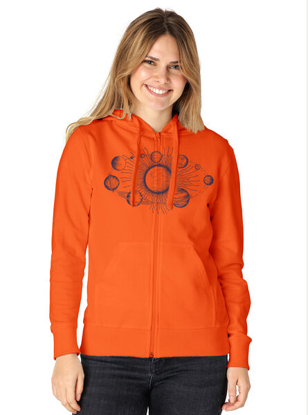 Peaces.bio - handbedruckte Biomode Damen Zip-Hoodie Sonnensystem von Peaces.bio - handbedruckte Biomode