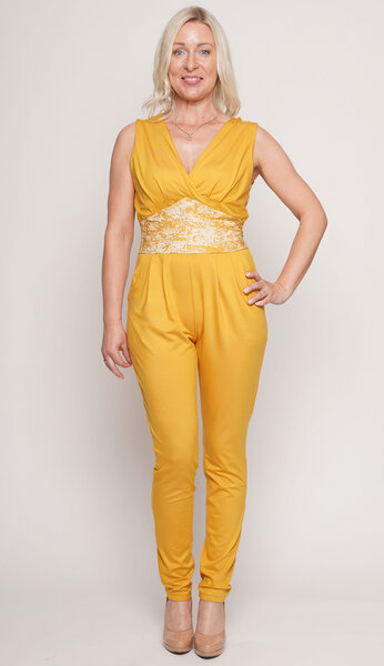 Peaces.bio - handbedruckte Biomode Edeljumpsuit Sunshine in Sonnengelb von Peaces.bio - handbedruckte Biomode