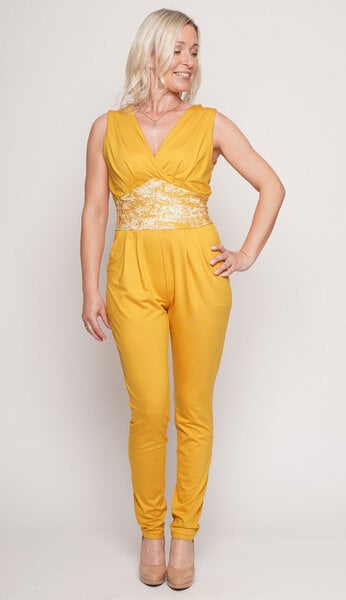 Peaces.bio - handbedruckte Biomode Edeljumpsuit Sunshine in Sonnengelb von Peaces.bio - handbedruckte Biomode