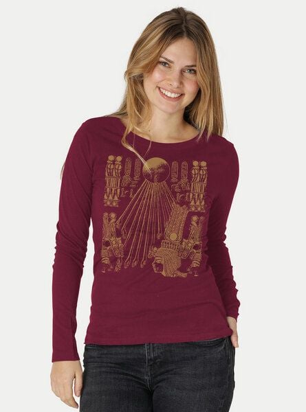 Peaces.bio - handbedruckte Biomode Langarmshirt Damen Sonnenscheibe Aton von Peaces.bio - handbedruckte Biomode