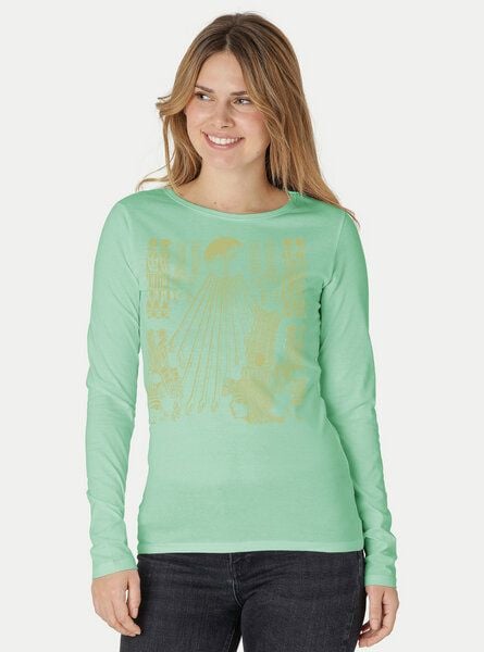 Peaces.bio - handbedruckte Biomode Langarmshirt Damen Sonnenscheibe Aton von Peaces.bio - handbedruckte Biomode