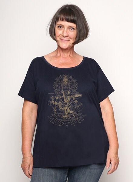 Peaces.bio - handbedruckte Biomode Loosefit Shirt Ganesha Damen von Peaces.bio - handbedruckte Biomode