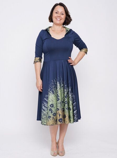 Peaces.bio - handbedruckte Biomode Tanzkleid Wiesengemälde in Nachtblau von Peaces.bio - handbedruckte Biomode